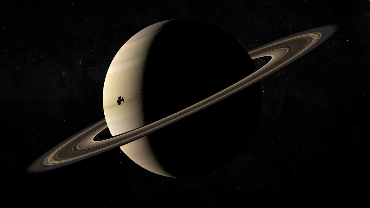 satélite espacial en órbita alrededor del planeta saturno