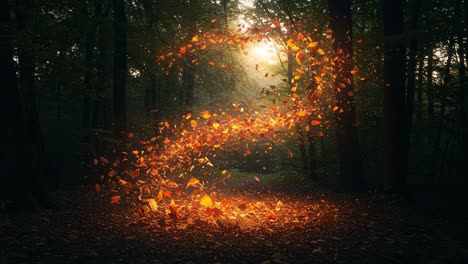 a captivating display of autumn's essence: immerse yourself in a magical forest scene with whirling leaves creating an enigmatic number shaped formation