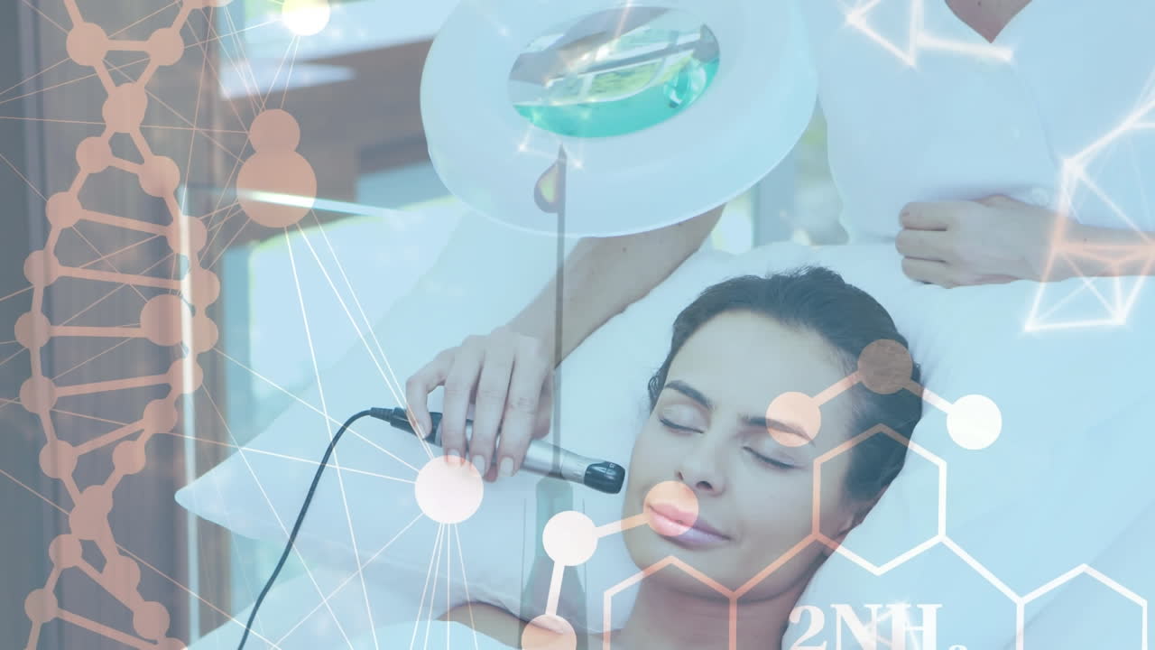 백인 여성 미용사와 여성 클라이언트에 대한 데이터 처리의 애니메이션