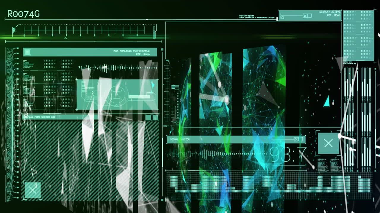 animación de diversos procesamientos de datos sobre un fondo negro
