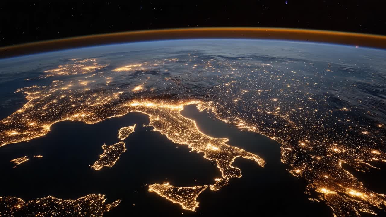 Una Vista Mozzafiato dell'Europa di Notte dallo Spazio, che Evidenzia le Luci delle Città e le Caratteristiche Geografiche, Catturata con Dettagli Sorprendenti da una Prospettiva Cosmica