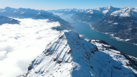 snowy mountain peak and lake scenery