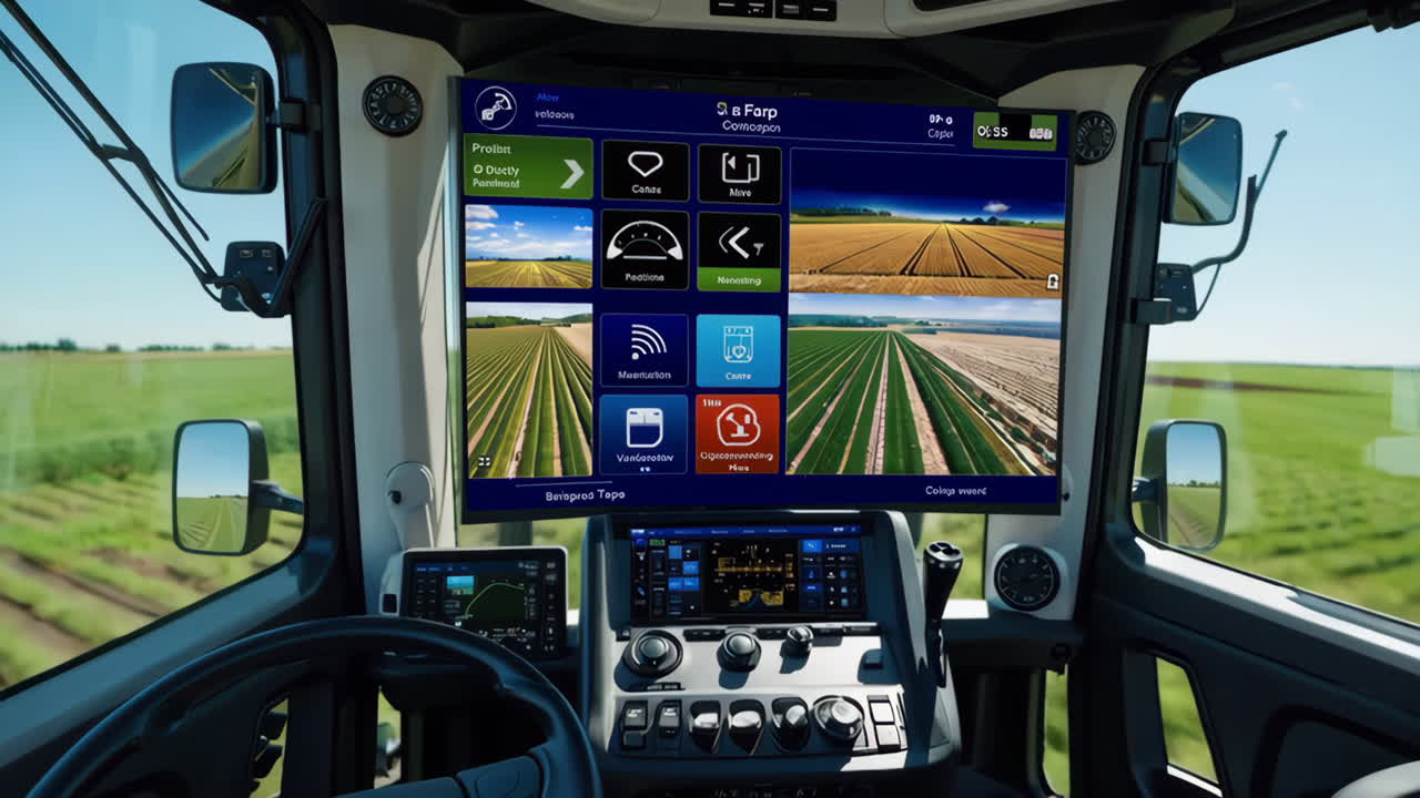 Inside a Modern Agricultural Vehicle Cabin with Advanced Digital Controls