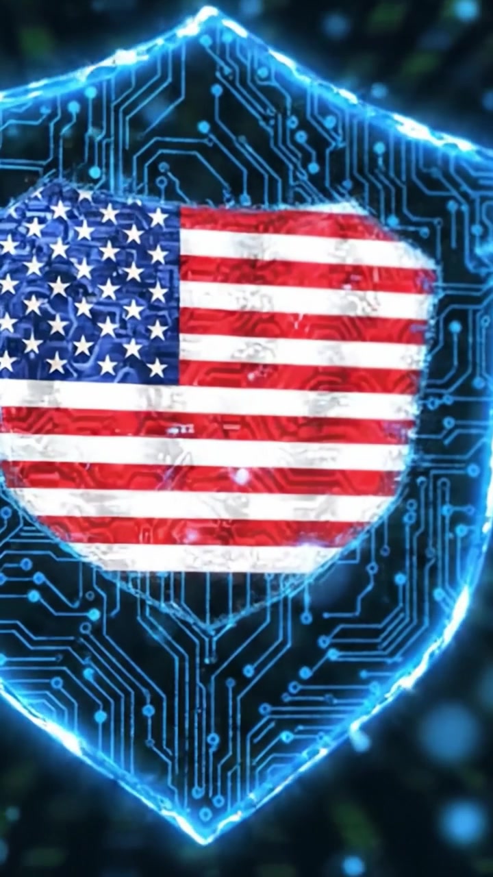 A Dynamic Visual Journey Through Technology and Patriotism: Exploring the Intersection of Cybersecurity and National Identity with the American Flag and Digital Elements