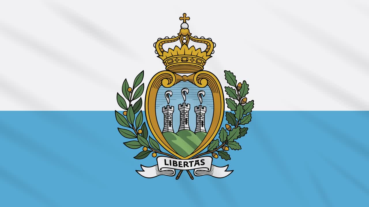 Bandiera di San Marino sventolante su sfondo in tessuto, loop