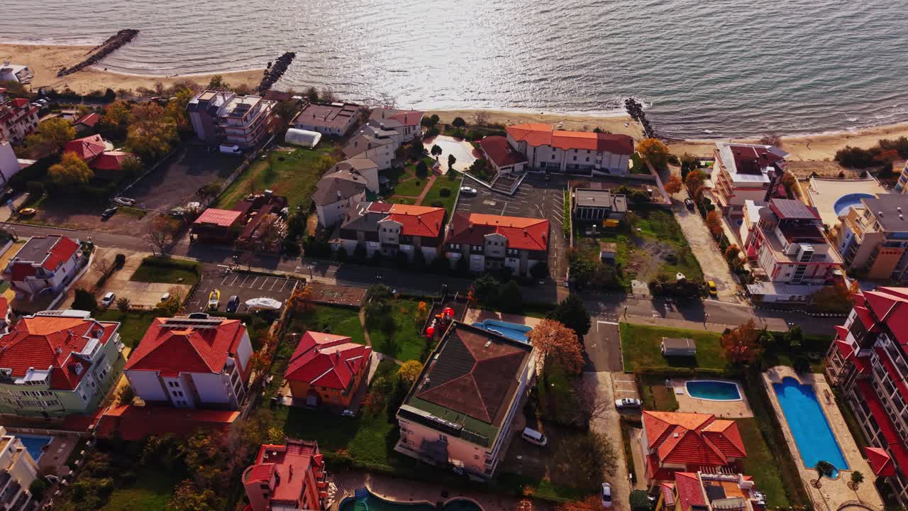 Coastal view of residential area in Bulgaria with red roof houses