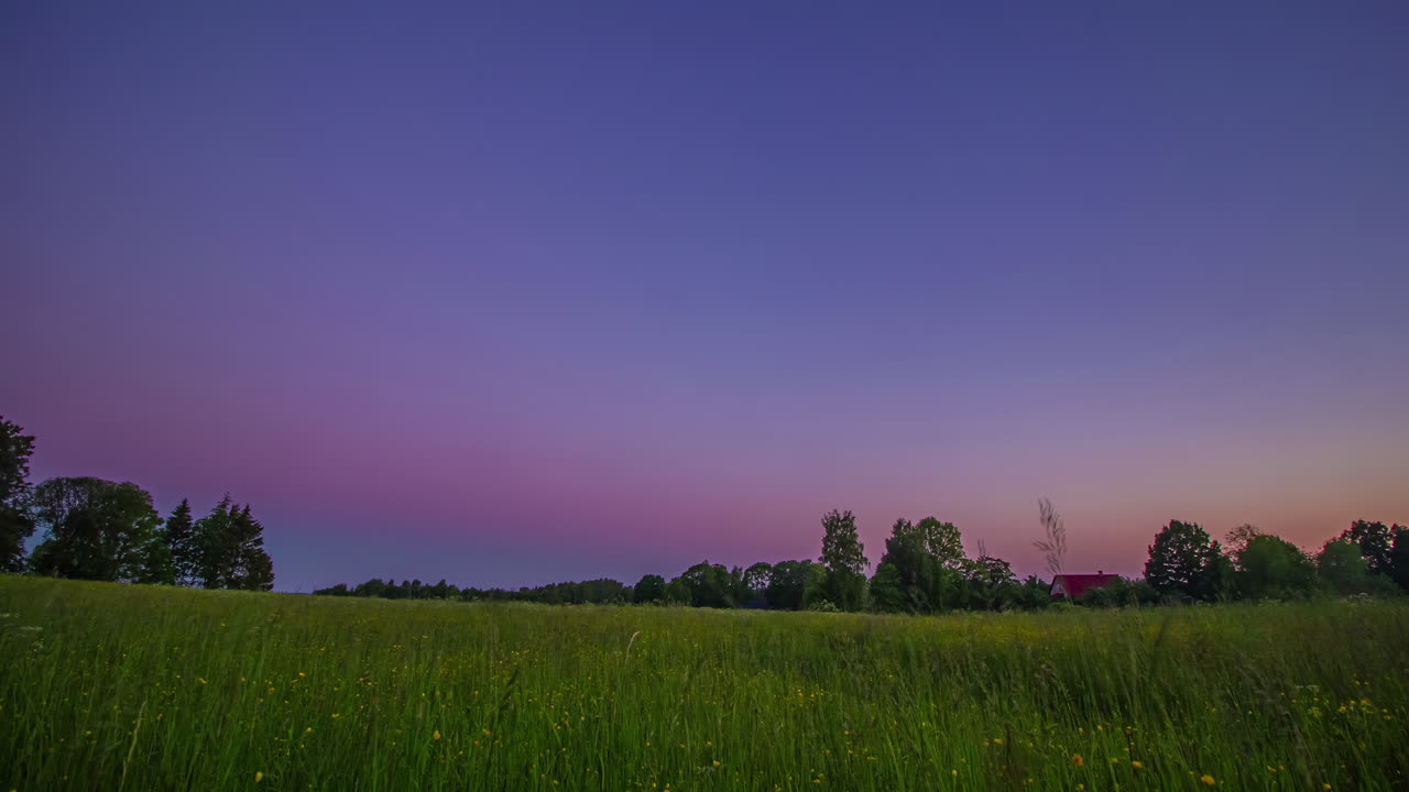 hermosa toma de tiempo del movimiento de la nube blanca a lo largo del cielo azul sobre la hierba verde alta durante todo el día