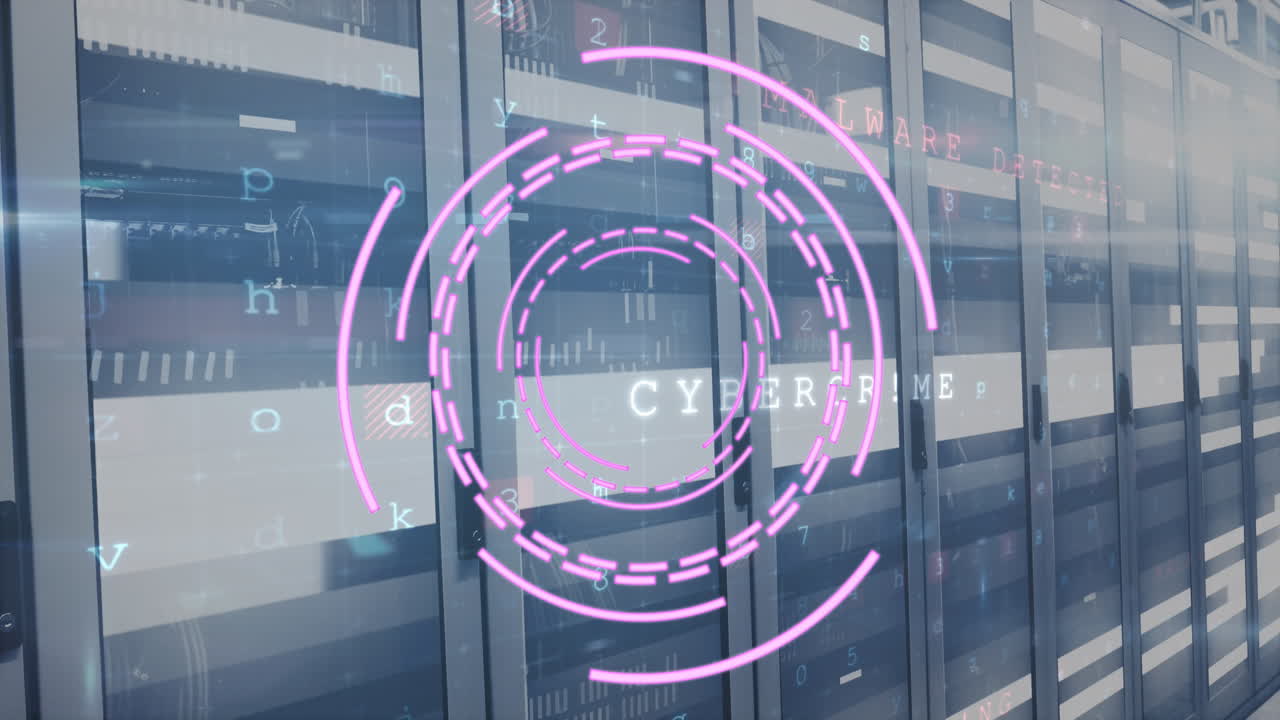 animación del procesamiento de datos y el escaneo de alcance sobre la sala de servidores