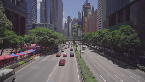 establishing shot of asian city with traffic going both ways from high angle