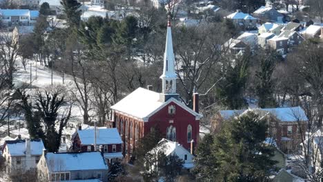 aerial orbit of a church steeple