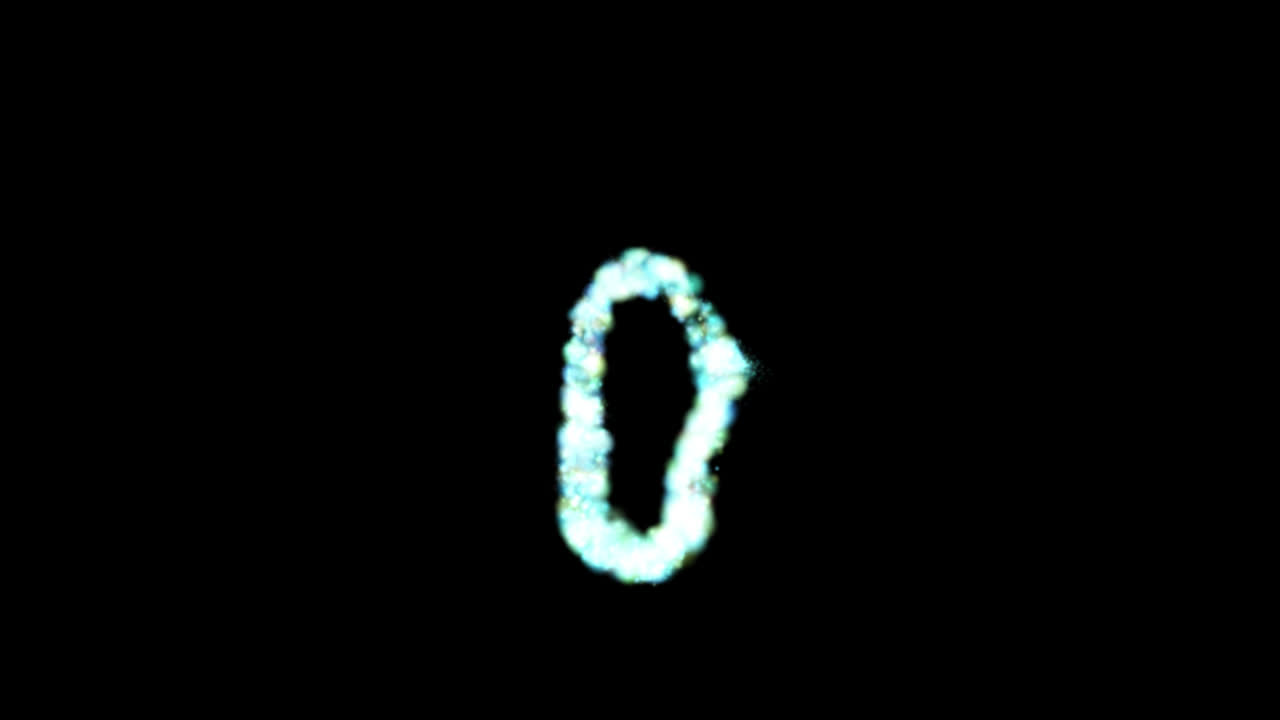 Glowing blue particle number zero on transparent background