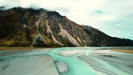 mount cook national park, new zealand light blue streams and mountains