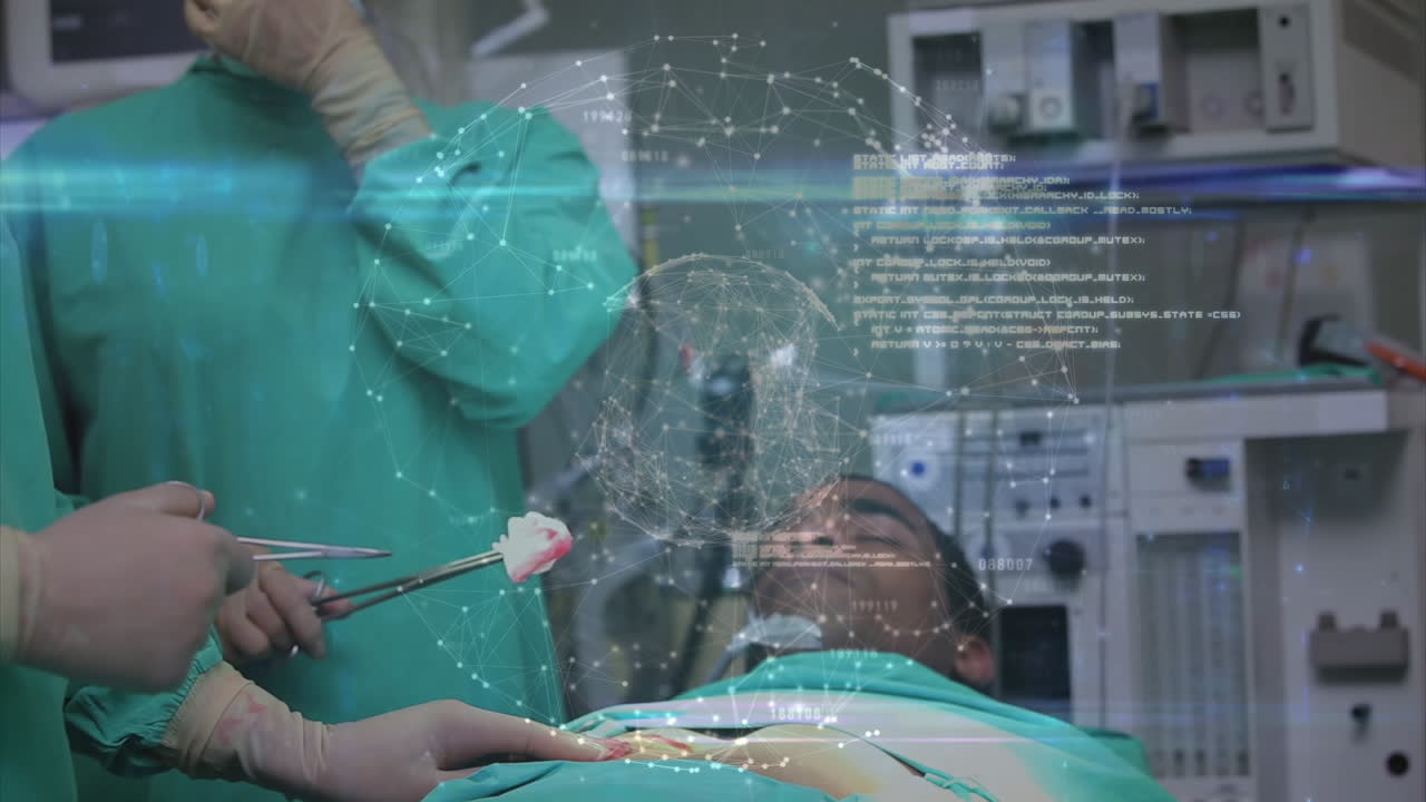 animación de las conexiones con el mundo a través de un equipo de diversos cirujanos y pacientes durante la operación