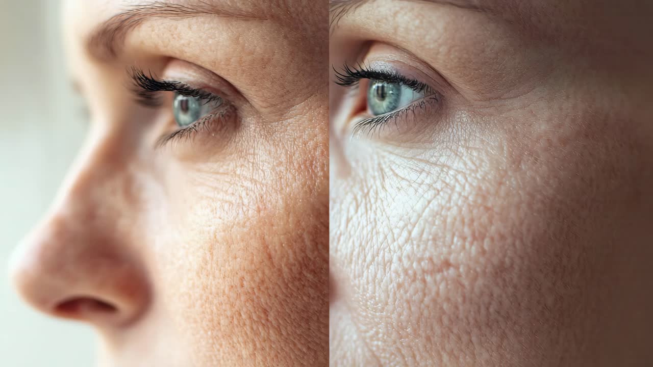 rostro de la mujer antes y después del tratamiento antienvejecimiento