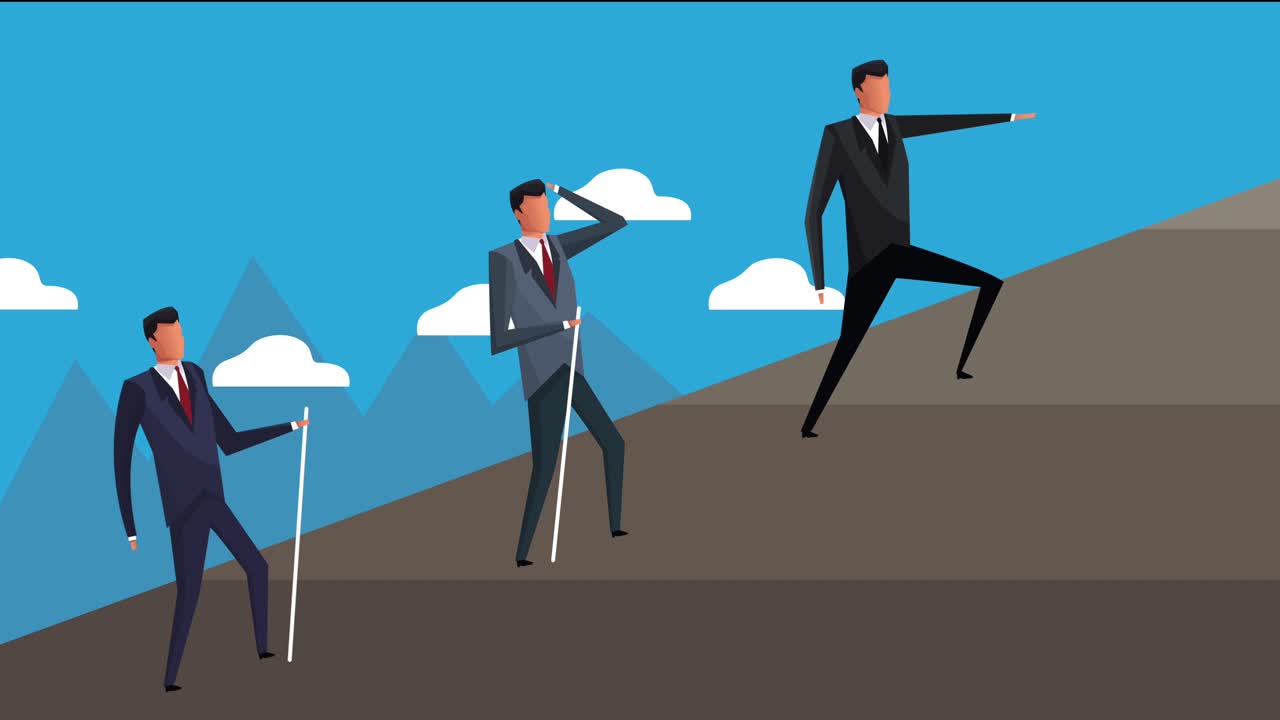 성공한 사업가 팀이 언덕을 오르고 있습니다.