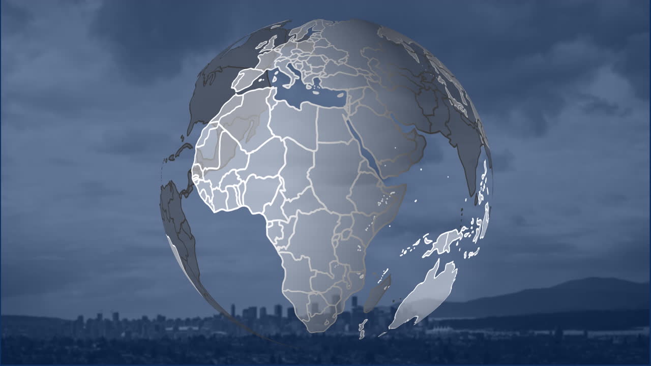 animación del globo girando sobre el paisaje urbano