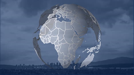 animazione del globo che gira sopra il paesaggio urbano