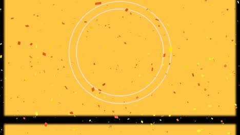 Digital-animation-of-film-reel-effect-over-confetti-falling-against-yellow-background