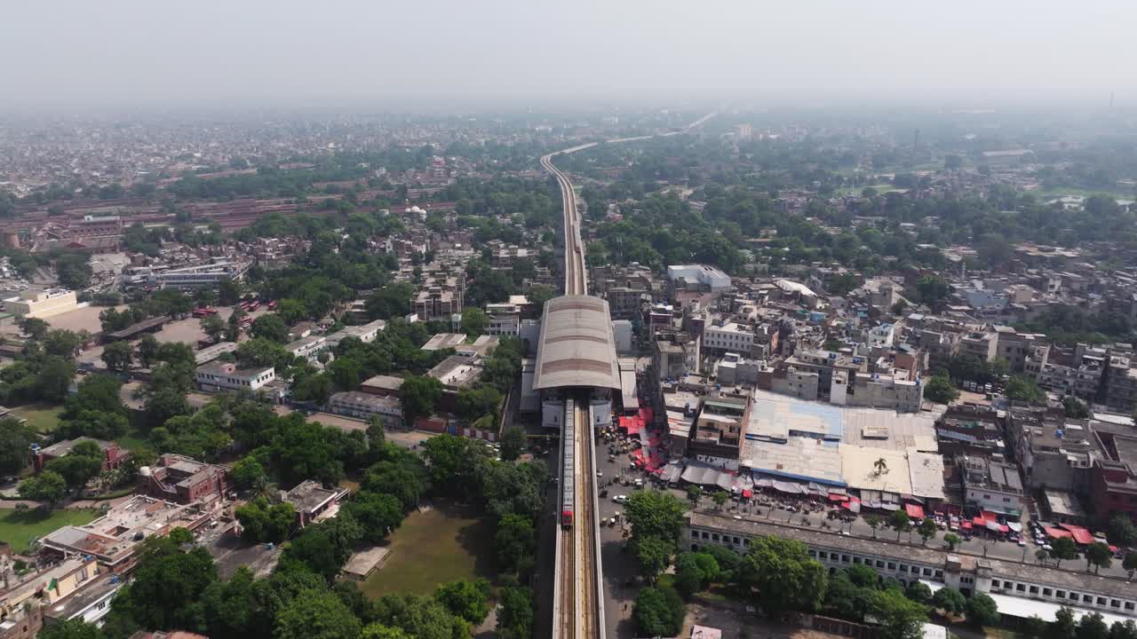 Subway Train Traveling to Urban Metro Station in Lahore, Pakistan. Summer Day