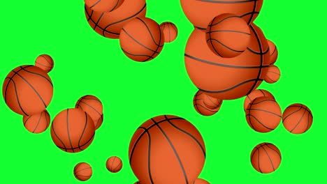 group of animated basket balls elements on green screen chroma key