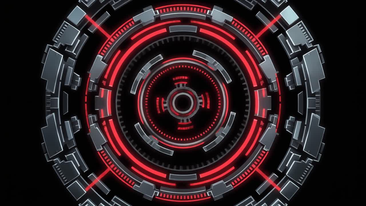 Display HUD fantascientifico dinamico con elementi rossi rotanti