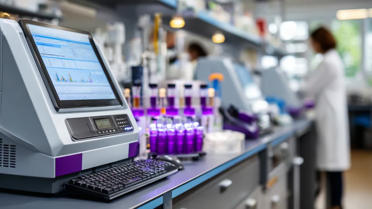 Laboratory Analysis in Progress: Researchers Utilize Advanced Technology and Equipment for Scientific Experiments, Delving into Data Analytics, Experimentation, and Chemical Studies in a Clean and Organized Lab Environment