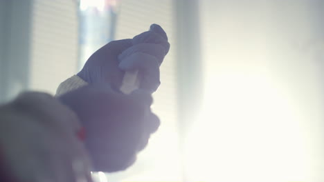 doctor hands draw fluid for vaccination closeup. medical therapy in hospital