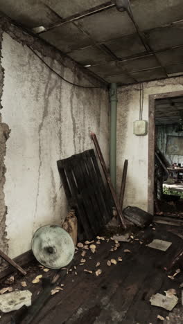 abandoned house interior with decaying wooden floor and damaged walls