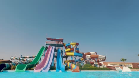 panorama of the aquapark sliders, aqua park, water park aquapark sliders with pool