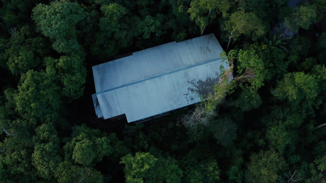Aerial - Hotel in jungle, Iguazu National Park, Argentina, rising shot overhead