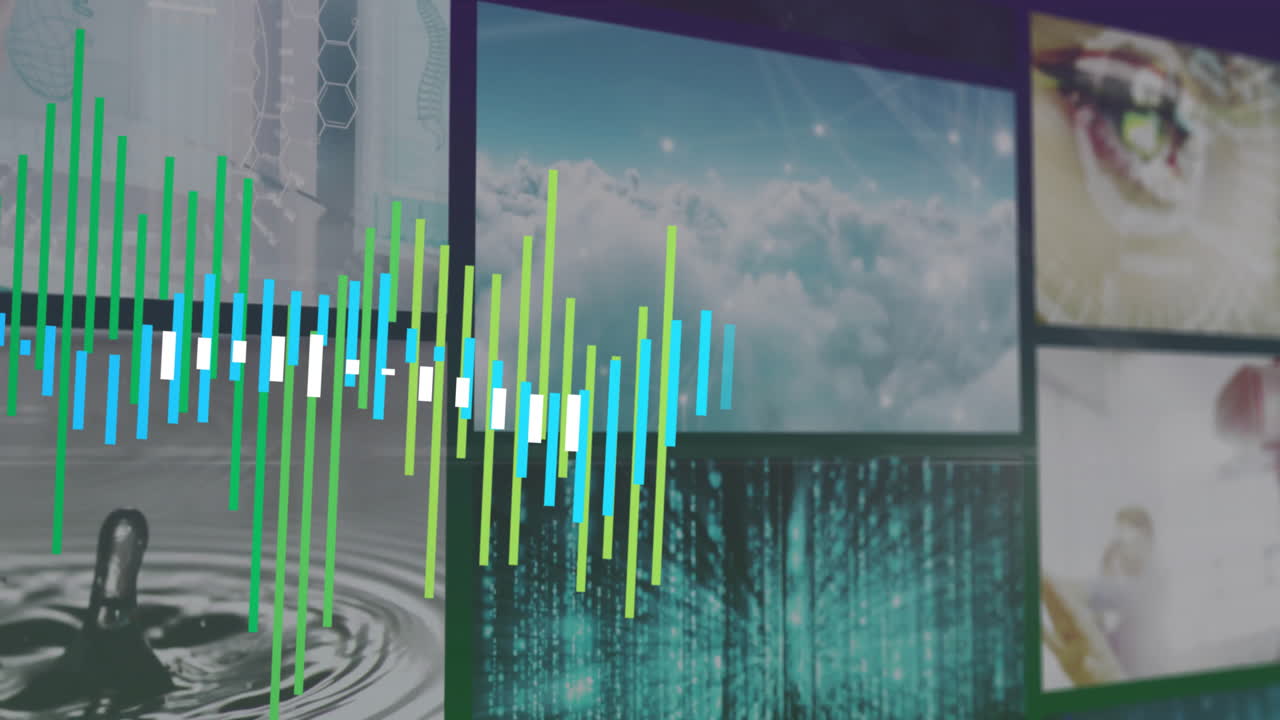 animación del procesamiento de datos financieros en pantallas