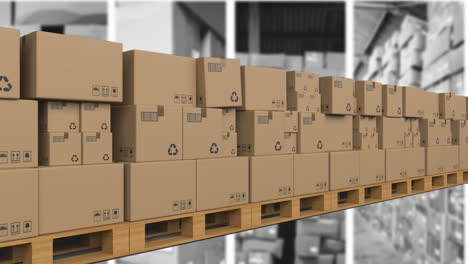 animación de cajas que se mueven sobre el almacén