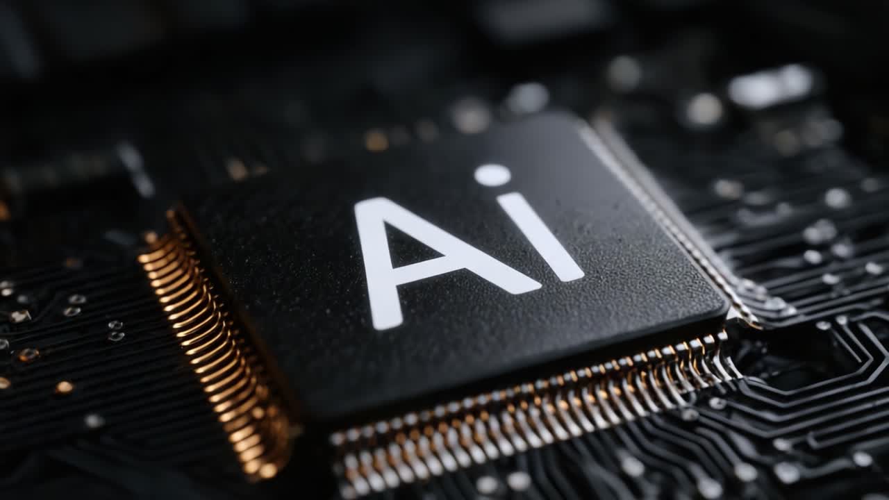 Exploring Advanced Technology: Close-up on a High-Performance AI Processor Embedded in an Intricate Circuit Board Environment