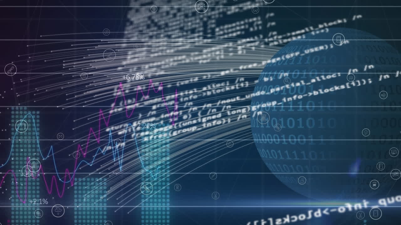 Animation of scientific data processing on black background