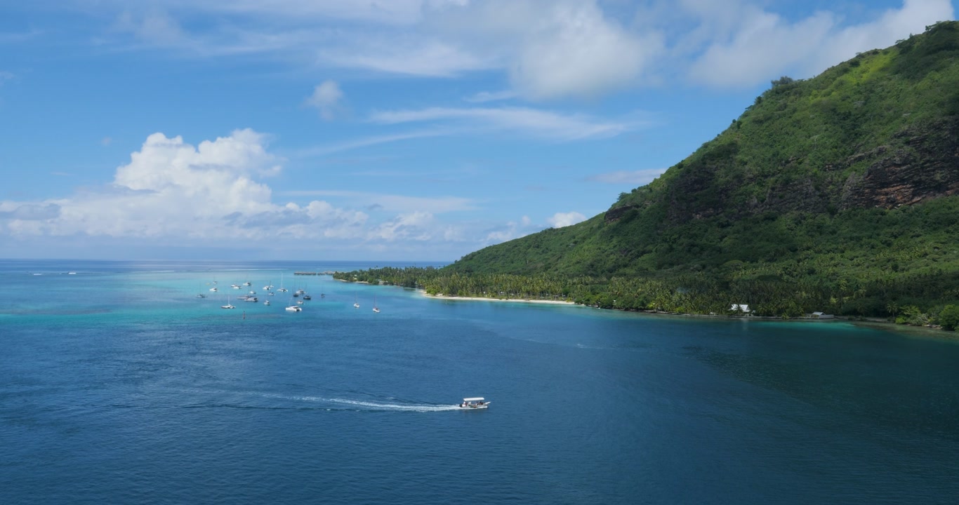 Sailboats and Yachts in Opunohu Bay, Moorea, French Polynesia.