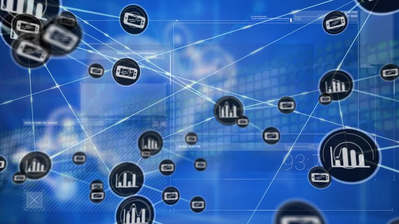 This video is a digital animation of a global connections, data, finance, and technology concept
