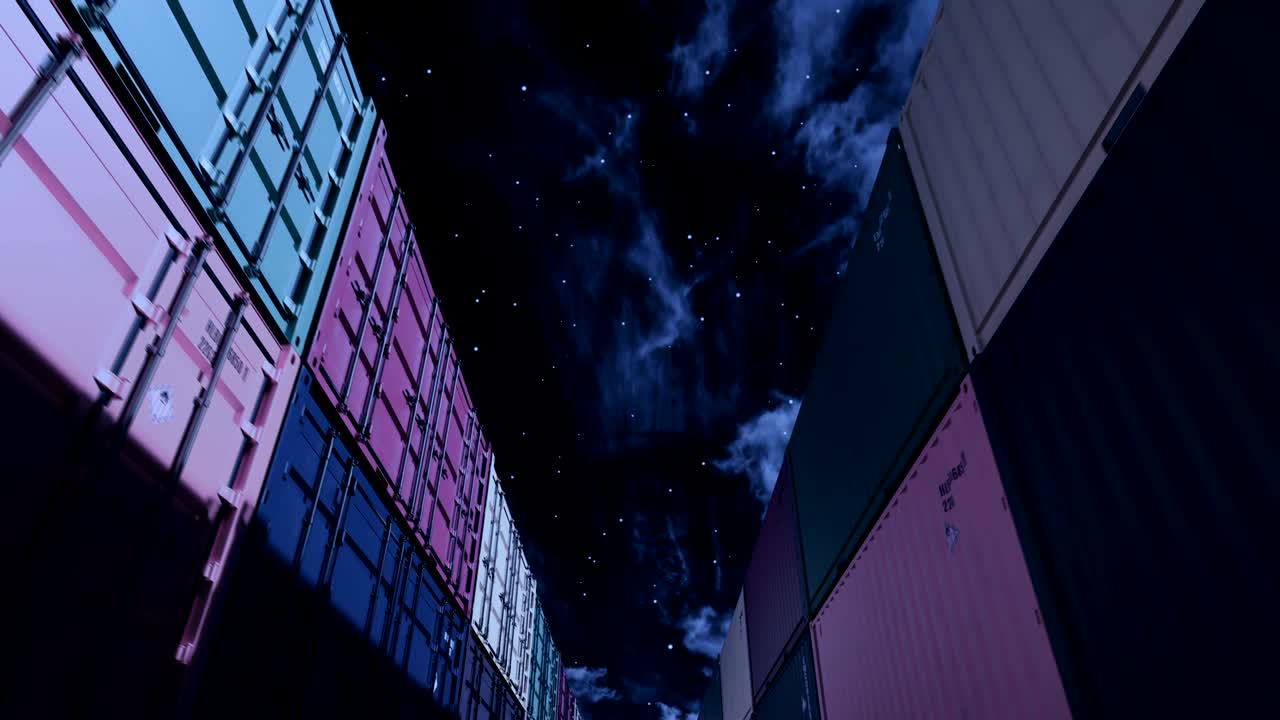 Shipping containers under midnight sky seamless loop