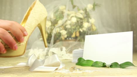 wedding invitation card with bride shoes