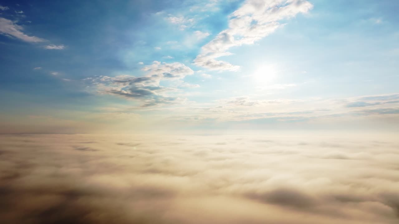 Golden sunrise over clouds creates vision of paradise and divine spiritual peace