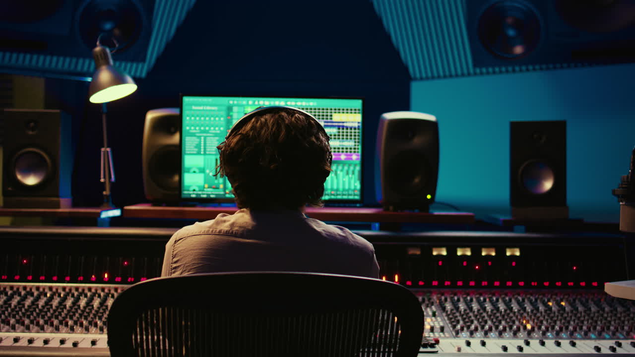 Mixer producer develops audio by editing recordings and integrating sounds