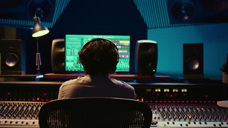productor de mezcladores desarrolla audio editando grabaciones e integrando sonidos