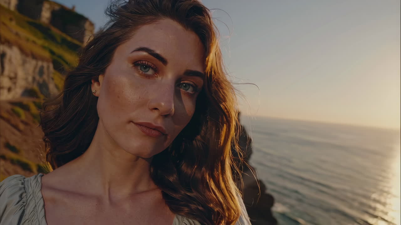 Donna all'alba sulla costa