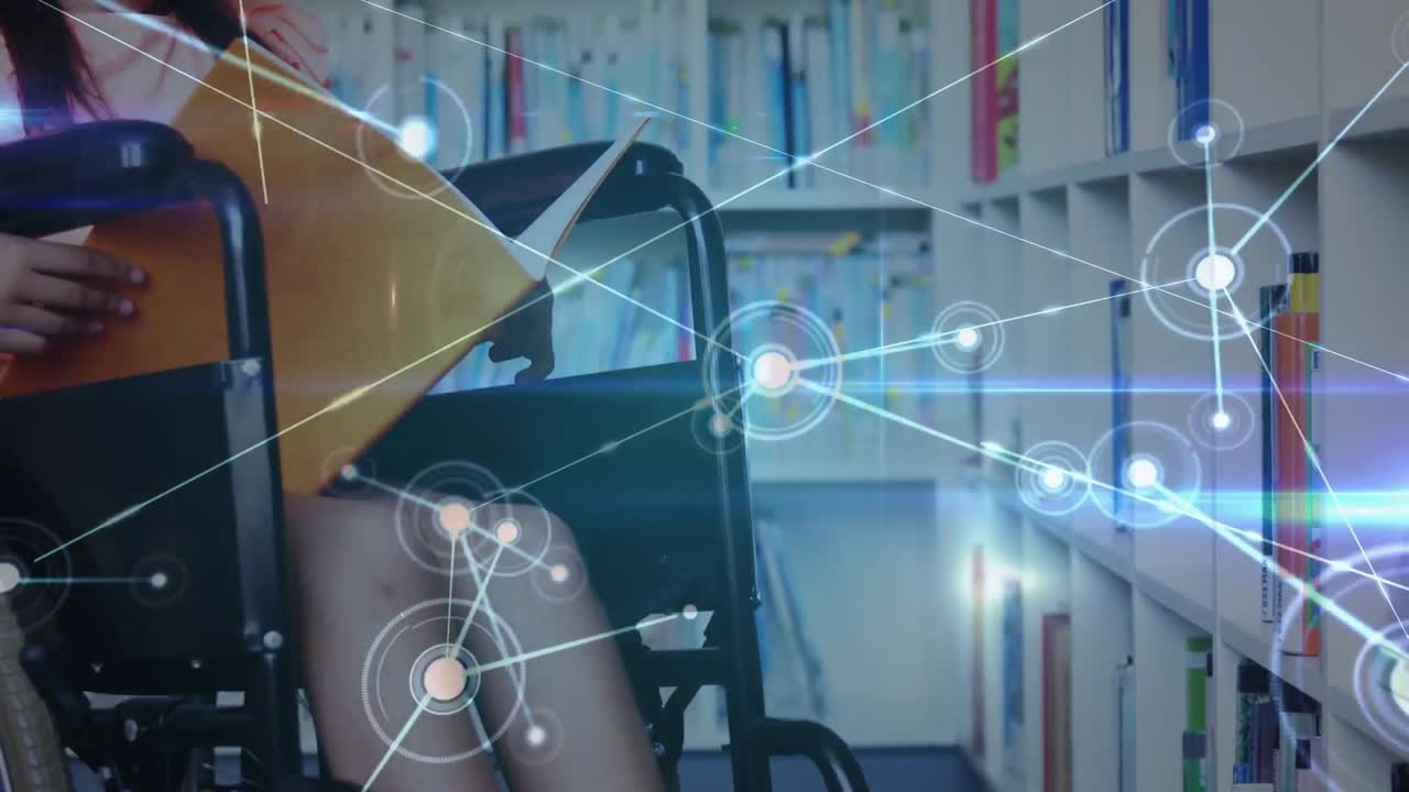도서관에서 학습하는 장애인 백인 여학생에 대한 연결 네트워크의 활성화