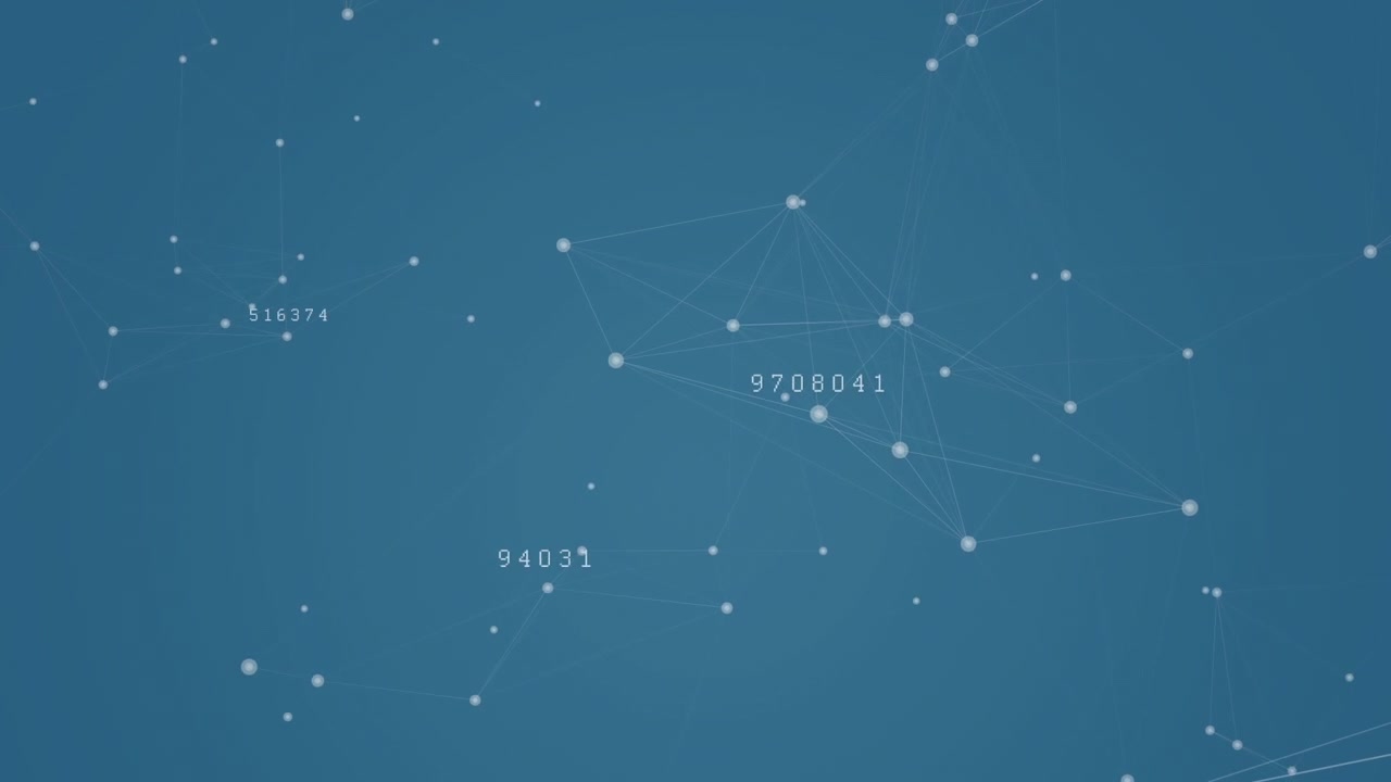 Animation of changing numbers and network of connections against blue background