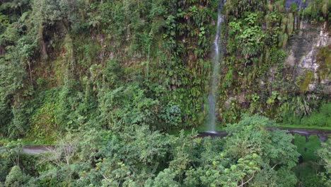 Der-Wasserfall-Im-Bergdschungel-Fällt-Direkt-Auf-Die-Yungas-Road-In-Bolivien