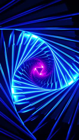 flight through a neon triangle tunnel. vertical looped animation