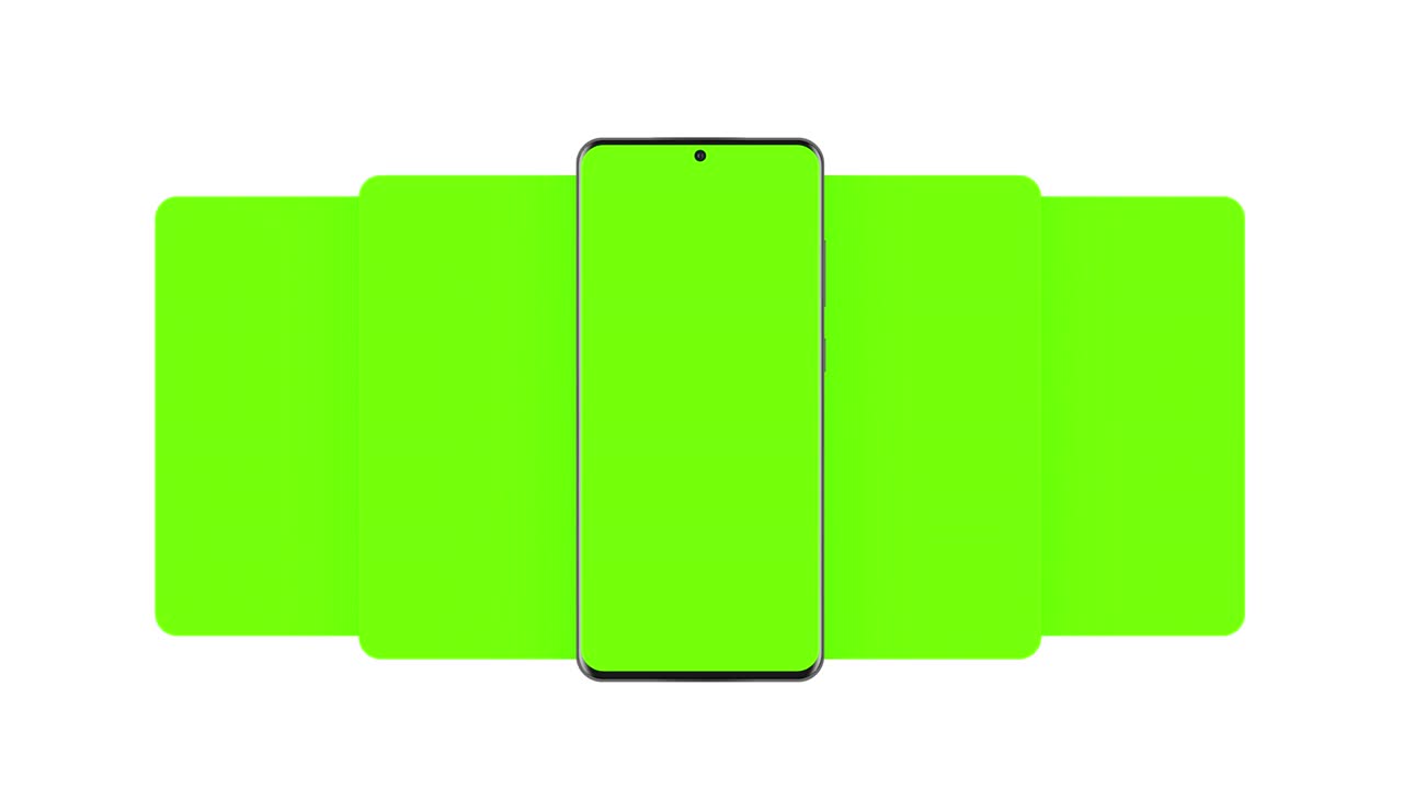 스마트폰은 색 배경에 고립된 빈 녹색 슬라이딩 앱 스크린을 가지고 있습니다.