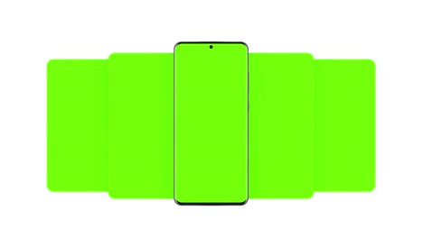 smartphone with blank green sliding app screens isolated on white background