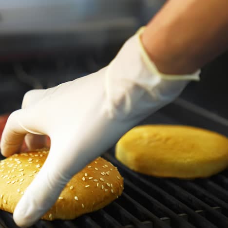 cooking burgers at restaurant