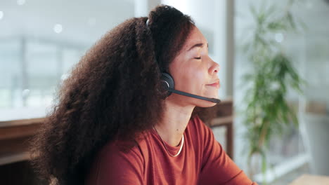 Call-center-woman,-yawn-and-tired-in-office